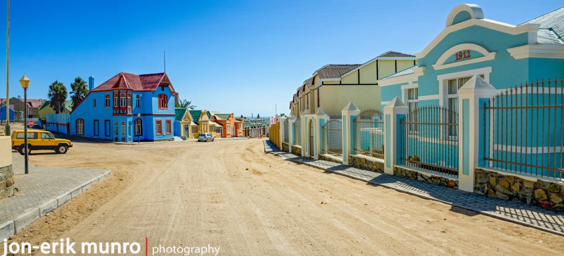 Bismark street in Luderitz.  Full of coloured houses.